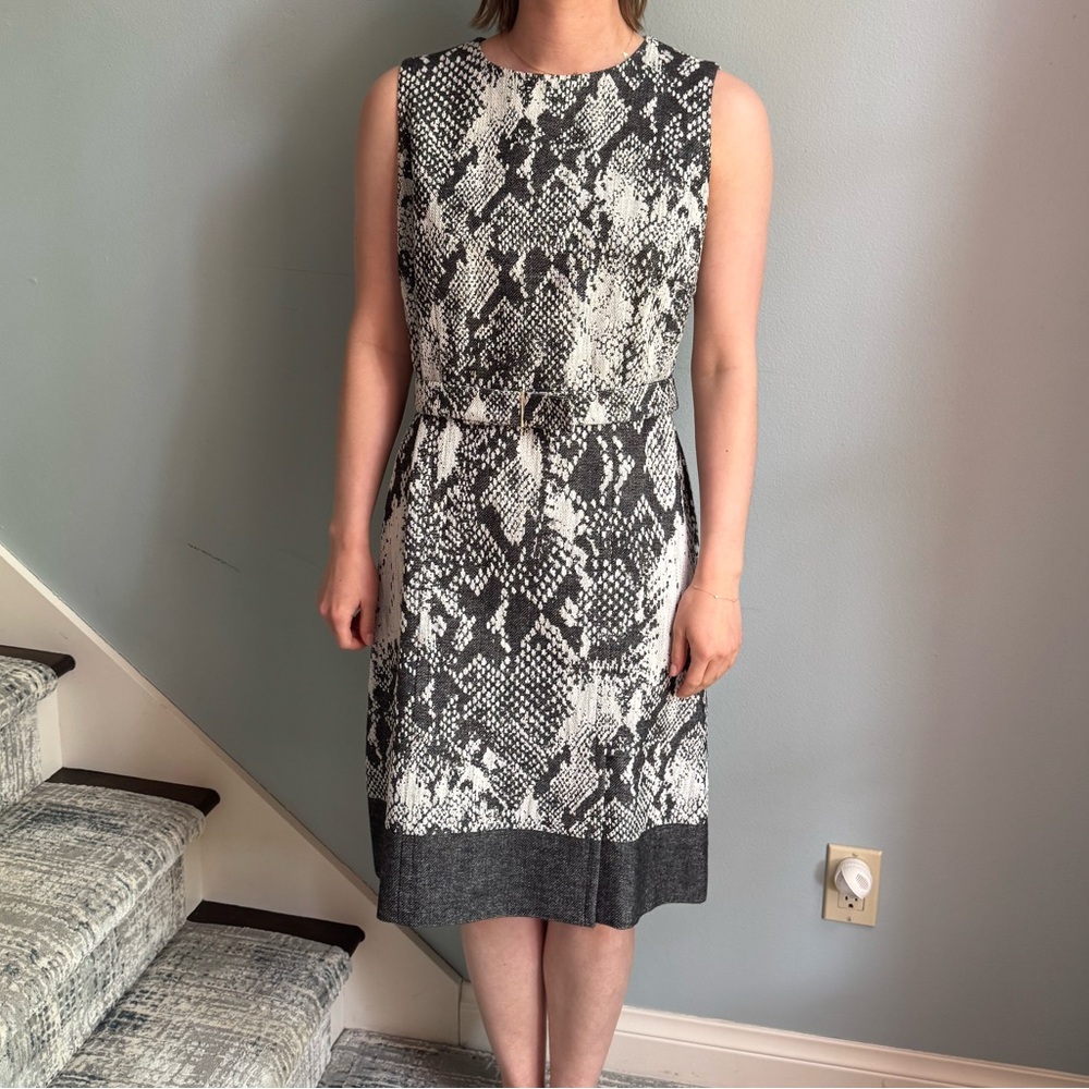 Boss Black and White Sleeveless Sheath Dress